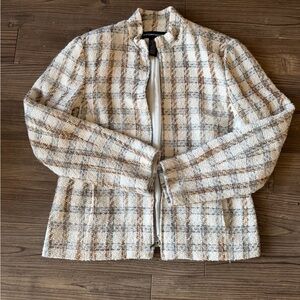 Norton McNaughton Cream and Brown Plaid Blazer